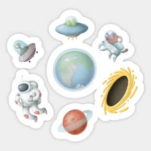 Astronaut, Dogstronaut and Aliens. Sticker